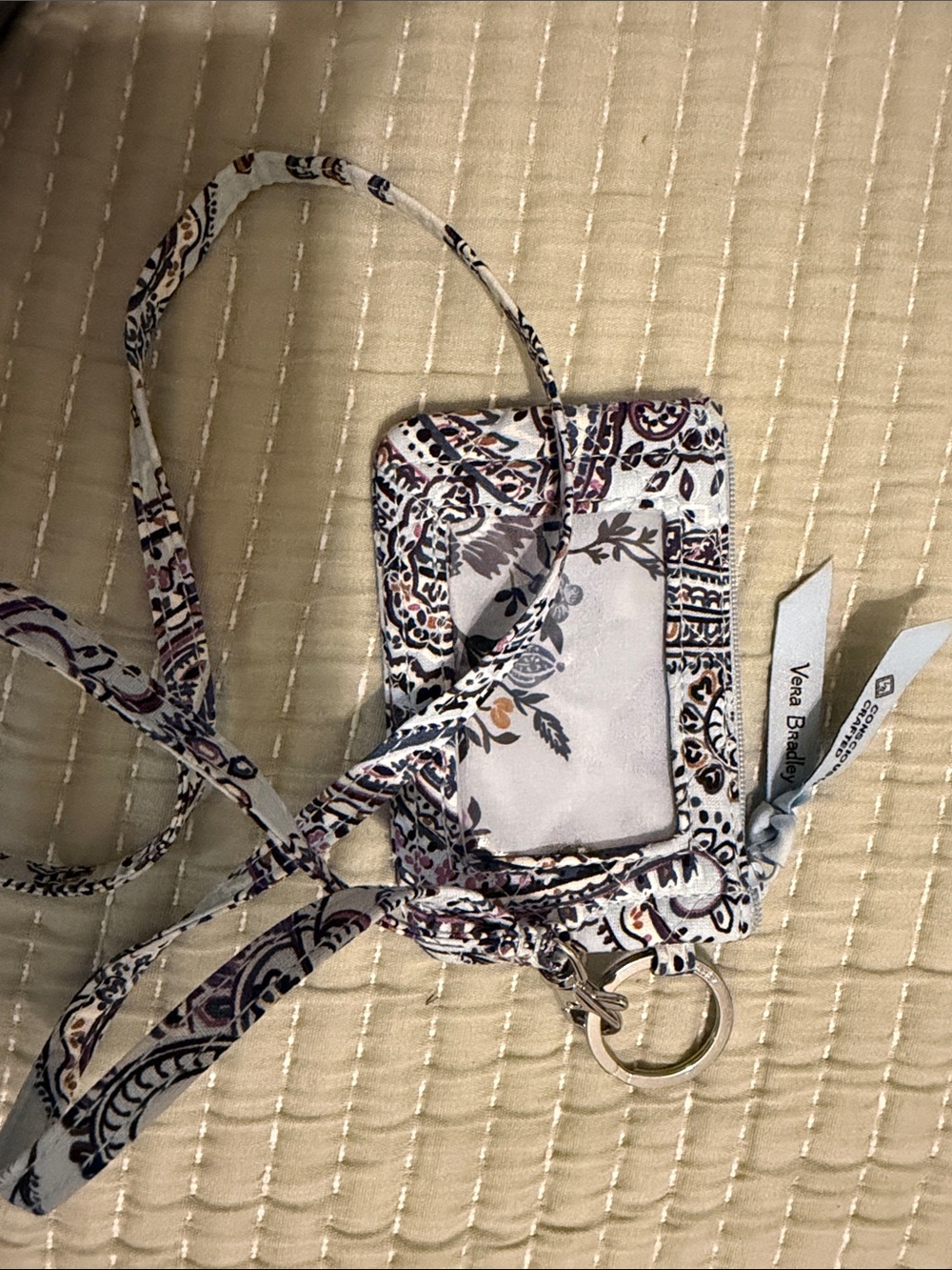 Vera Bradley Quilted Floral Paisley Lanyard & ID Holder in White and Purple